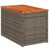 2 db szürke polyrattan és tömör fa kerti kisasztal 55x34x37 cm