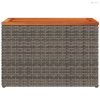 2 db szürke polyrattan és tömör fa kerti kisasztal 55x34x37 cm