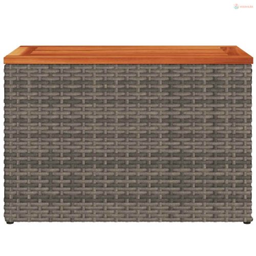 2 db szürke polyrattan és tömör fa kerti kisasztal 55x34x37 cm