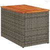 2 db szürke polyrattan és tömör fa kerti kisasztal 55x34x37 cm