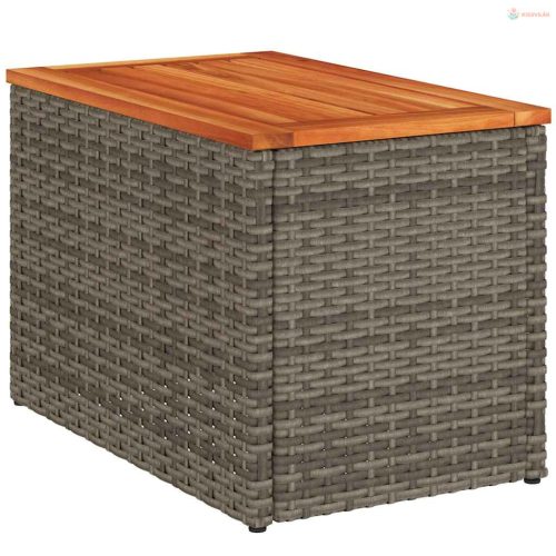 2 db szürke polyrattan és tömör fa kerti kisasztal 55x34x37 cm