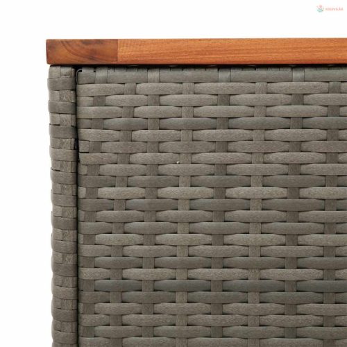 2 db szürke polyrattan és tömör fa kerti kisasztal 55x34x37 cm