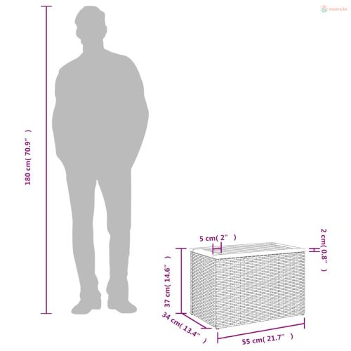 2 db szürke polyrattan és tömör fa kerti kisasztal 55x34x37 cm