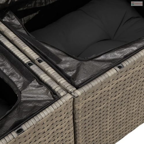 2 személyes szürke polyrattan kerti kanapé párnával