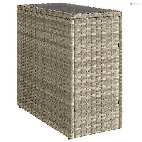 Világosszürke polyrattan kerti kisasztal üveg lappal58x27,5x55cm