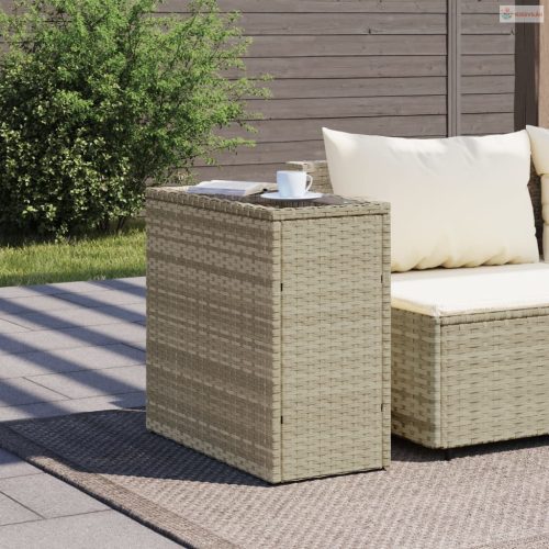 Világosszürke polyrattan kerti kisasztal üveg lappal58x27,5x55cm