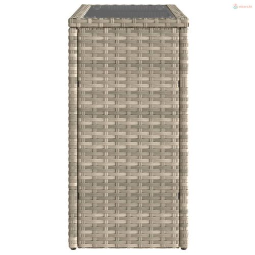 Világosszürke polyrattan kerti kisasztal üveg lappal58x27,5x55cm