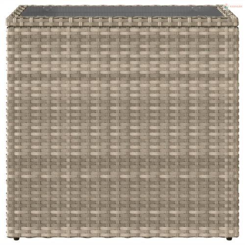 Világosszürke polyrattan kerti kisasztal üveg lappal58x27,5x55cm
