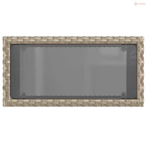 Világosszürke polyrattan kerti kisasztal üveg lappal58x27,5x55cm