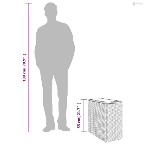 Világosszürke polyrattan kerti kisasztal üveg lappal58x27,5x55cm