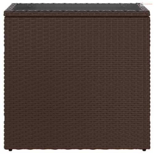 Barna polyrattan kerti kisasztal üveg lappal 58 x 27,5 x 55 cm