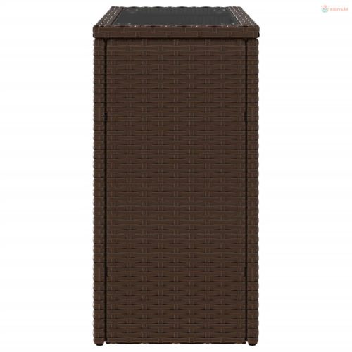 Barna polyrattan kerti kisasztal üveg lappal 58 x 27,5 x 55 cm