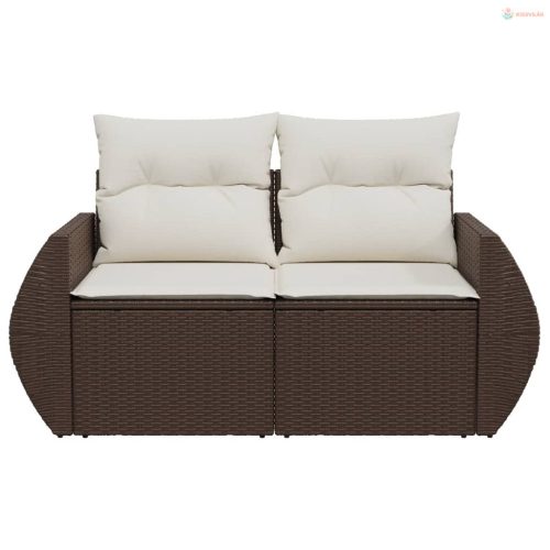 2 személyes barna polyrattan kerti kanapé párnával