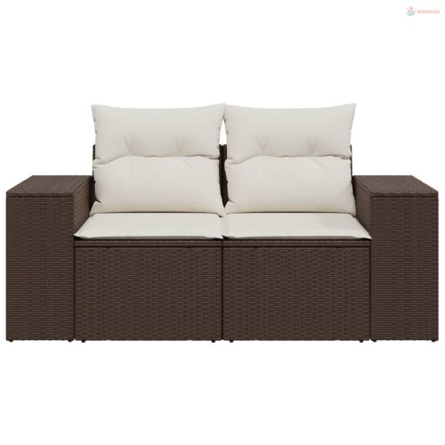 2 személyes barna polyrattan kerti kanapé párnával