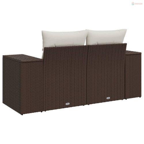 2 személyes barna polyrattan kerti kanapé párnával