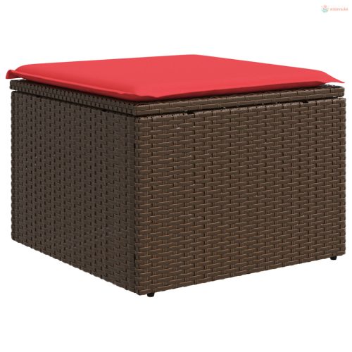 Barna polyrattan kerti ülőke párnával 55 x 55 x 37 cm