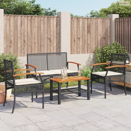 4 részes fekete polyrattan kerti ülőgarnitúra párnákkal