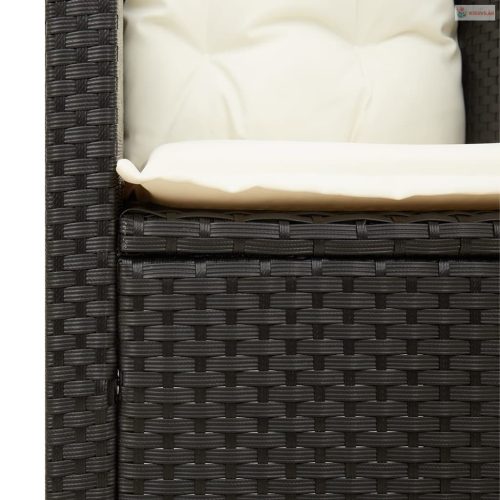 3 részes fekete polyrattan és akácfa bisztrószett párnákkal