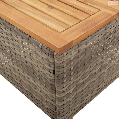 3 részes szürke polyrattan és akácfa bisztrószett párnákkal