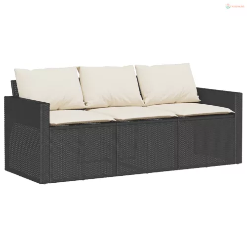 2 részes fekete polyrattan kerti étkezőgarnitúra párnával