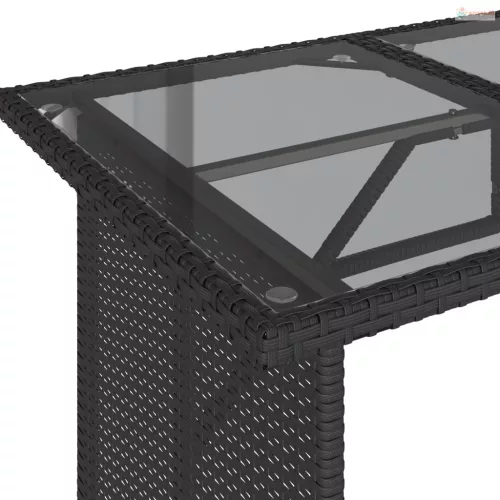 2 részes fekete polyrattan kerti étkezőgarnitúra párnával