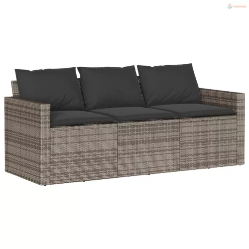 2 részes szürke polyrattan kerti étkezőgarnitúra párnákkal