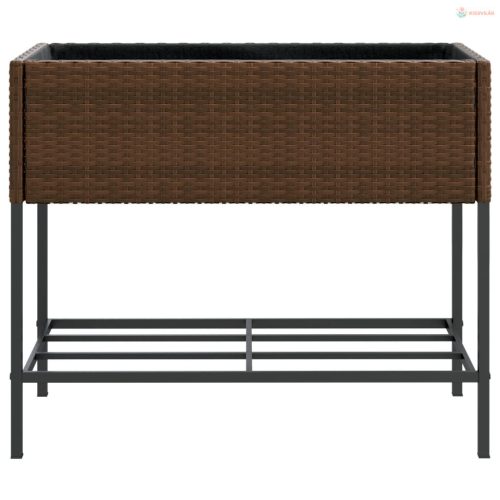 Barna polyrattan kerti ültetőláda polccal