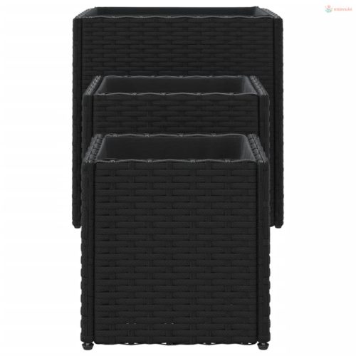 3 db fekete polyrattan kerti ültetőláda