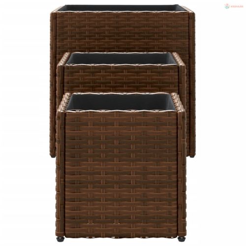 3 db barna polyrattan kerti ültetőláda