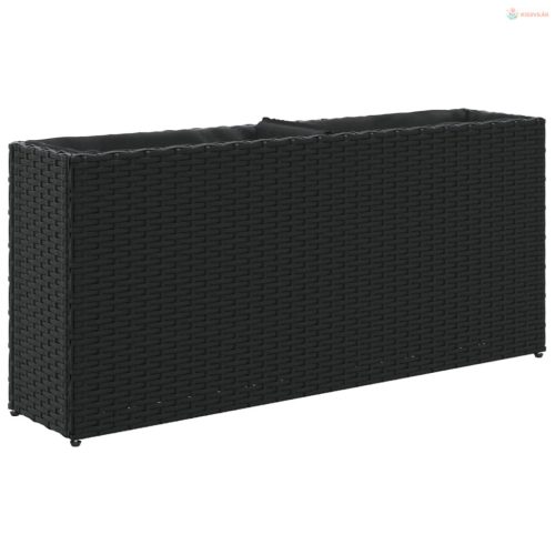 Fekete polyrattan kerti ültetőláda 2 cseréppel 90x20x40 cm