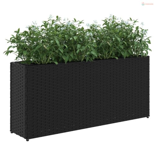 Fekete polyrattan kerti ültetőláda 2 cseréppel 90x20x40 cm