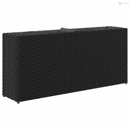 Fekete polyrattan kerti ültetőláda 2 cseréppel 90x20x40 cm