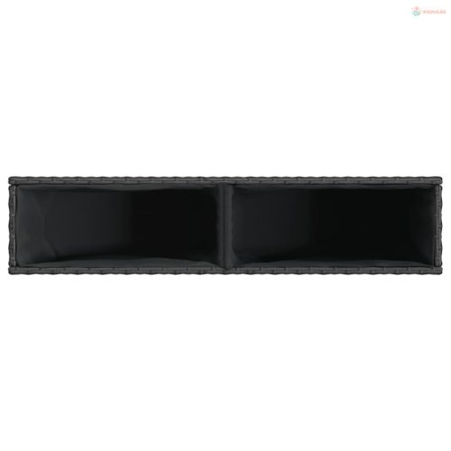 Fekete polyrattan kerti ültetőláda 2 cseréppel 90x20x40 cm