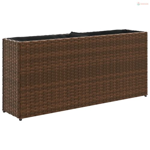 Barna polyrattan kerti ültetőláda 2 cseréppel 90x20x40 cm