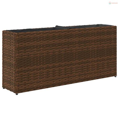 Barna polyrattan kerti ültetőláda 2 cseréppel 90x20x40 cm