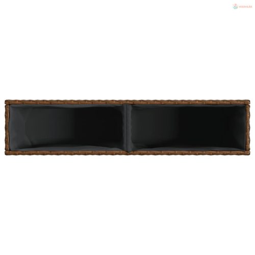 Barna polyrattan kerti ültetőláda 2 cseréppel 90x20x40 cm