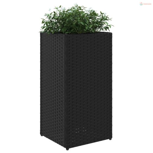 Fekete polyrattan kerti ültetőláda 30x30x60 cm
