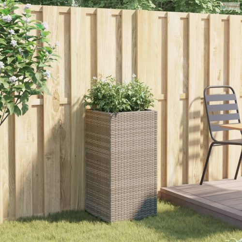 Szürke polyrattan kerti ültetőláda 40x40x80 cm