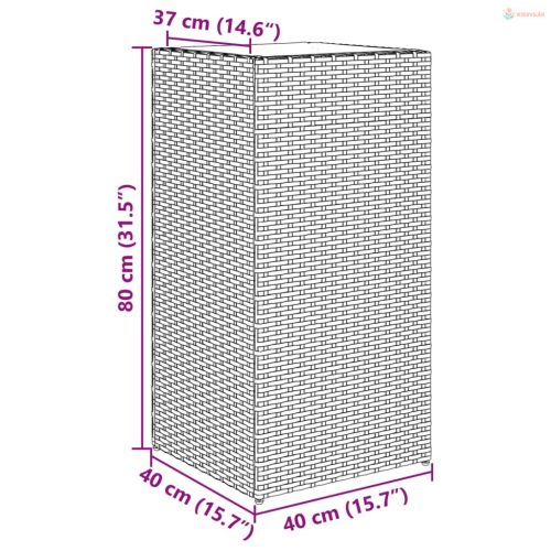 Szürke polyrattan kerti ültetőláda 40x40x80 cm