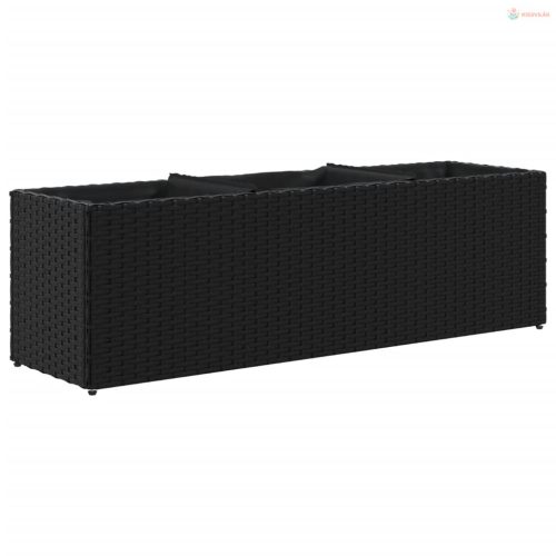 Fekete polyrattan kerti ültetőláda 3 cseréppel 105x30x32 cm