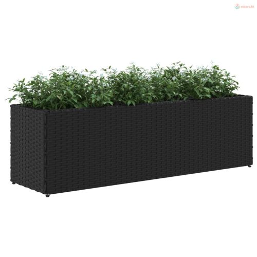 Fekete polyrattan kerti ültetőláda 3 cseréppel 105x30x32 cm