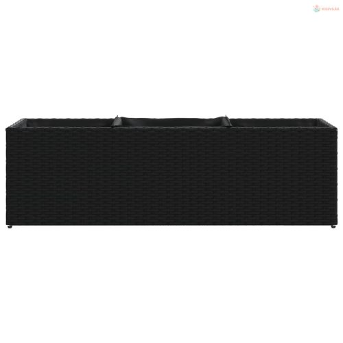 Fekete polyrattan kerti ültetőláda 3 cseréppel 105x30x32 cm