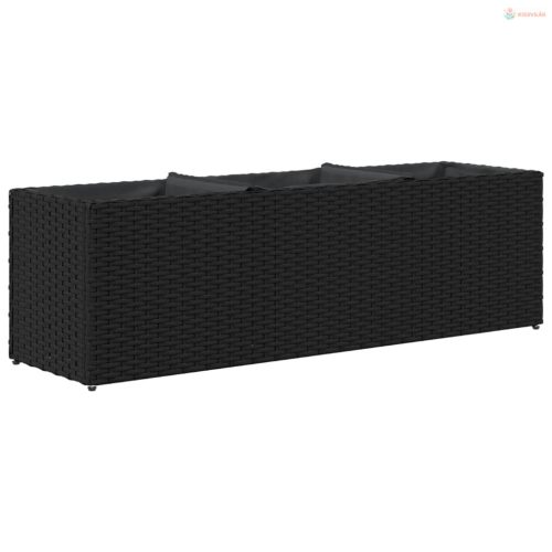 Fekete polyrattan kerti ültetőláda 3 cseréppel 105x30x32 cm