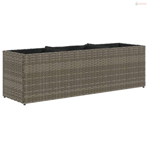 Szürke polyrattan kerti ültetőláda 3 cseréppel 105x30x32 cm