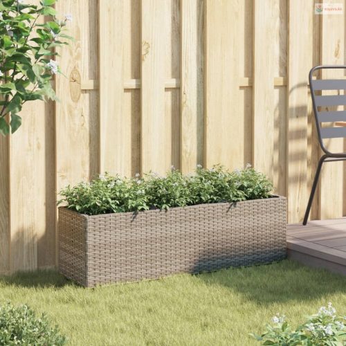 Szürke polyrattan kerti ültetőláda 3 cseréppel 105x30x32 cm
