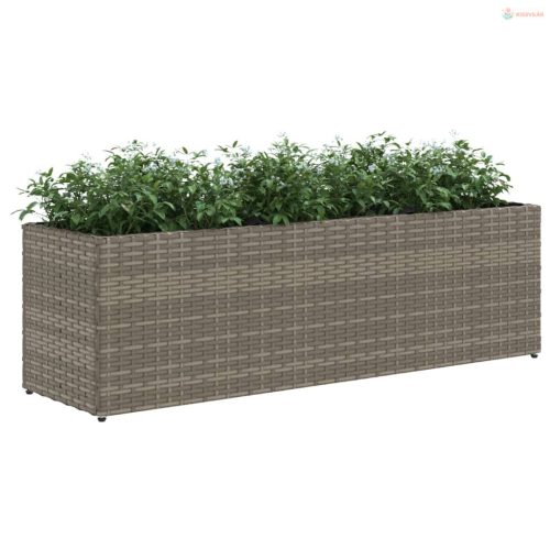 Szürke polyrattan kerti ültetőláda 3 cseréppel 105x30x32 cm