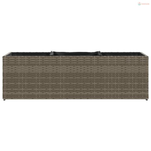 Szürke polyrattan kerti ültetőláda 3 cseréppel 105x30x32 cm