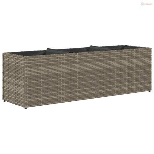 Szürke polyrattan kerti ültetőláda 3 cseréppel 105x30x32 cm