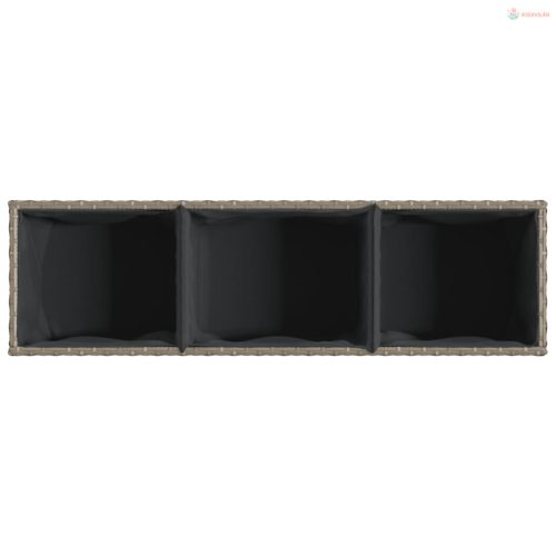 Szürke polyrattan kerti ültetőláda 3 cseréppel 105x30x32 cm