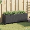 Fekete polyrattan növénytartó kerékkel/3 cseréppel 107x32x38 cm